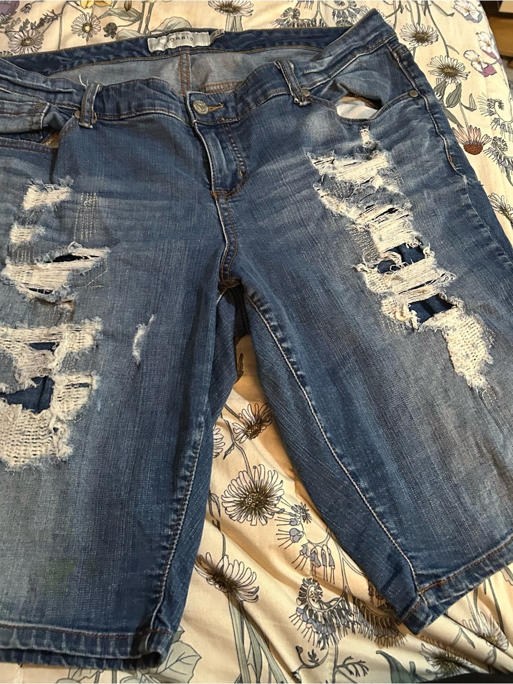 torrid Distressed Mid-Blue Denim Shorts